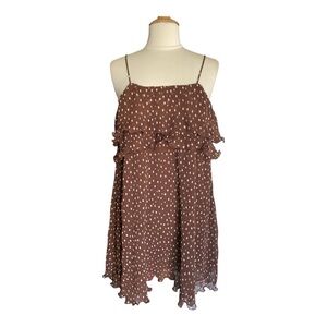 GANNI Pleated Ruffled Tiered Mini Dress Rocky Road Brown Size 3